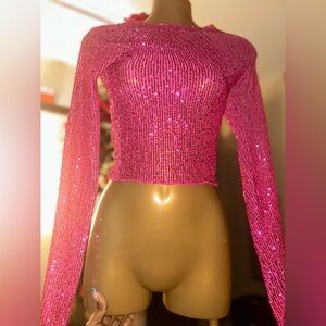 Sparkle pink sequin cropped top light weight material